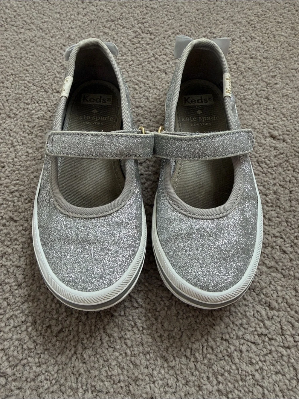 Keds x kate spade Girls' Silver Glitter Mary Jane Shoes